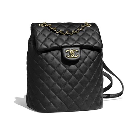 Chanel Calfskin & Gold-tone Metal Black Backpack