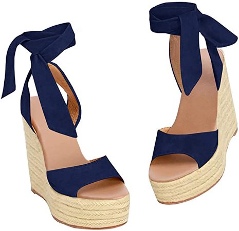 Amazon.com | Womens Open Toe Tie Lace Up Espadrille Platform Wedges Sandals Ankle Strap Slingback Dress Shoes | Platforms & Wedges