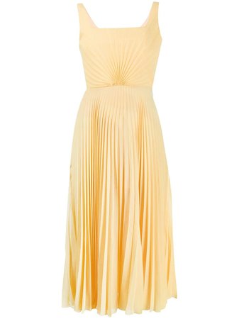 Marco De Vincenzo Silk Pleated Flared Midi Dress MD5474MDVVE02 Yellow | Farfetch