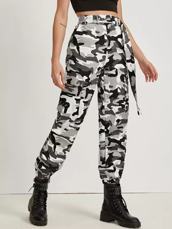 Summer Sale | Camo Print Belted Cargo Pants | ROMWE USA