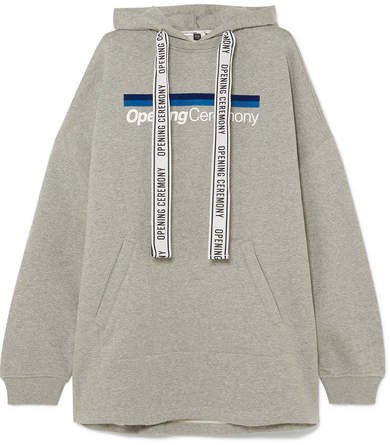 Torch Oversized Printed Cotton-jersey Hoodie - Light gray