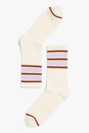 Sporty socks - Purple and brown stripes - Socks & Tights - Monki WW