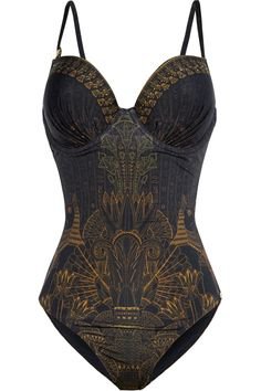 Black Crystal-embellished printed swimsuit