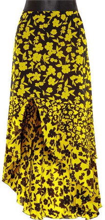 Alice Olivia - Sueann Asymmetric Tiered Floral-print Satin-trimmed Silk Crepe De Chine Skirt - Yellow