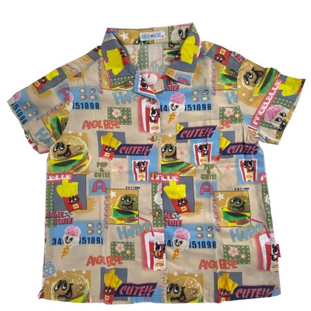 angel blue y2k 90s junk food collage all over print button up shirt