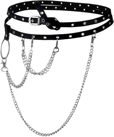 Eigso Vintage Leather Punk Belts for Women and Men Chains Goth Rock Steampunk Style Garters PU Adjustable Black