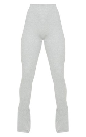 Grey High Waisted Textured Rib Split Hem Trouser | PrettyLittleThing CA