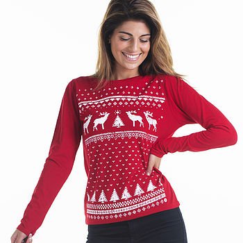 women reindeer christmas jumper style longsleeve tshirt by jolly | notonthehighstreet.com