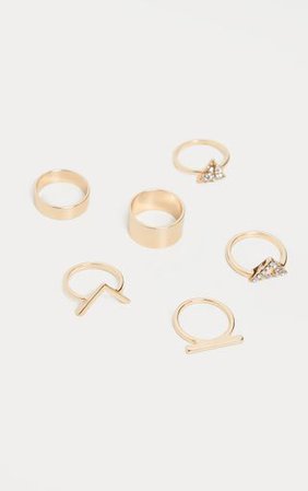 Gold V Shape Ad Diamante Ring Set | PrettyLittleThing