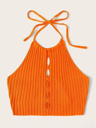 Neon Orange Tie Back Cut-out Crop Top | SHEIN