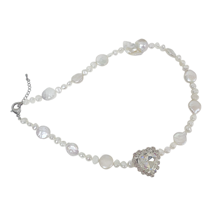 Heart Gem with Pearl Necklace White : HURJABOY