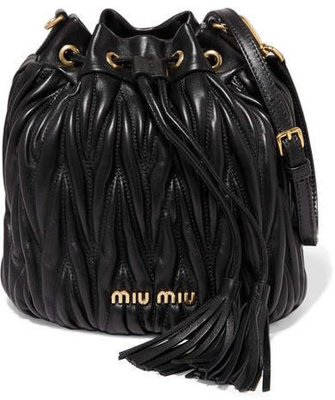 Matelassé Leather Bucket Bag - Black