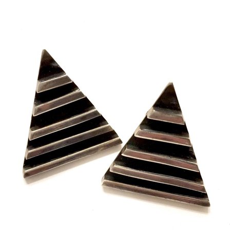 Modernist 925 Sterling Silver Earrings Geometric Art Deco | Etsy