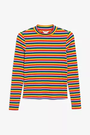 Long-sleeved low turtleneck top - Rainbow stripes - Tops - Monki GB