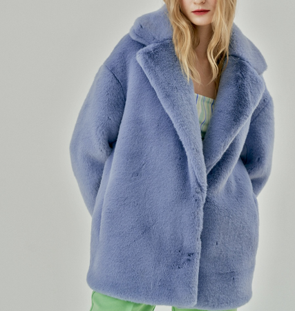 blue faux fur coat