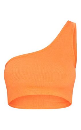 Orange One Shoulder Rib Crop Top | Tops | PrettyLittleThing