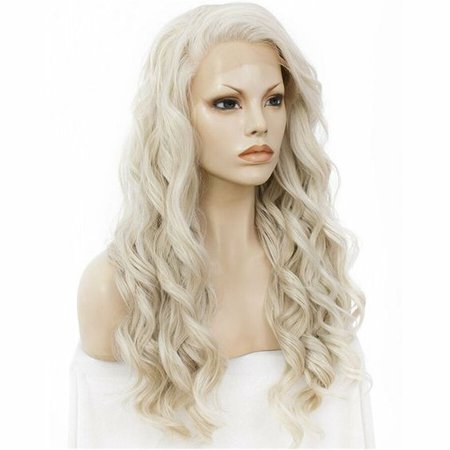 Women Long Curly Wavy Blonde Wig Heat Resistant Synthetic Lace Front Wig