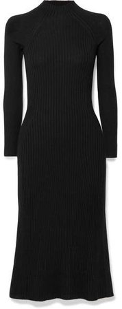 The Renee Ribbed Merino Wool Midi Dress - Black