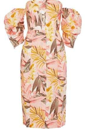 Seldy Off-the-shoulder Floral-print Linen Dress