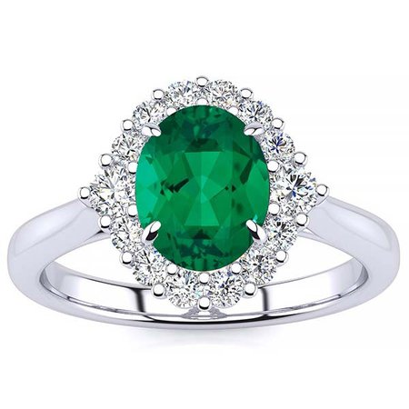 1.20CT Oval Emerald May Birthstone and Diamond Halo Vintage Engagement Ring 14K Yellow, White, Rose Gold