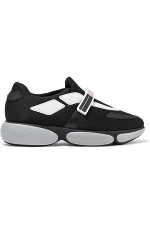 Prada | Cloudbust logo-embossed rubber and leather-trimmed mesh sneakers | NET-A-PORTER.COM