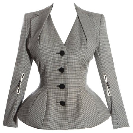 John Galliano hound's tooth check wool jacket with padded hips, ss 1995 For Sale at 1stdibs