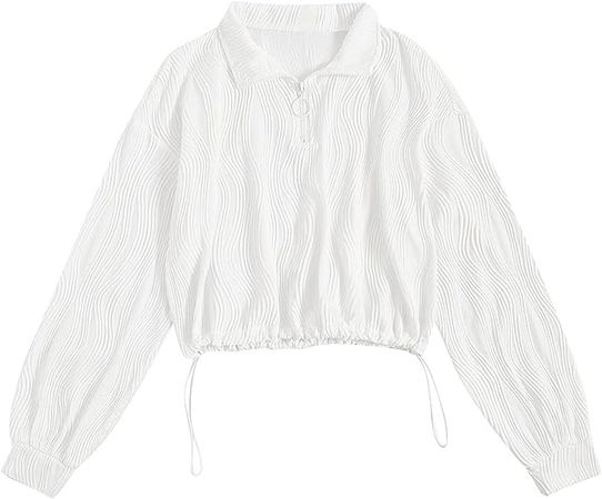Verdusa Women's Zip Up Collar High Neck Long Sleeve T Shirt Crop Hoodie Top at Amazon Women’s Clothing store