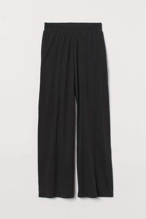Wide-cut Linen-blend Pants - Black