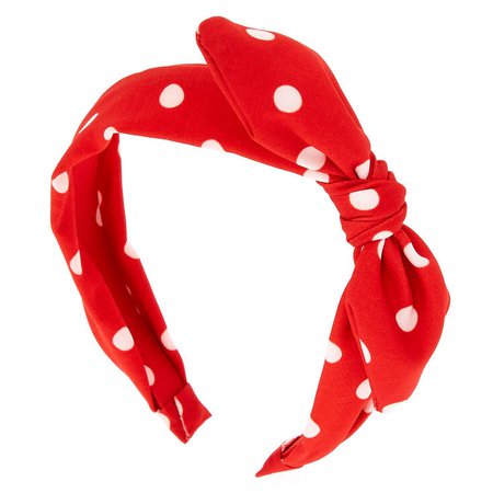Polka Dot Knotted Bow Headband - Red | Claire's