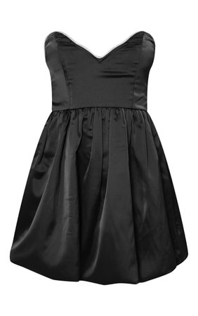 Black Diamante Neckline Satin Puffball Dress | PrettyLittleThing USA