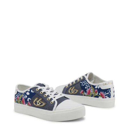 Sneakers | Shop Women's Blu Byblos White Metal Eyelets Embroidered Sneakers at Fashiontage | FUNNY_682311_DENIM-261287