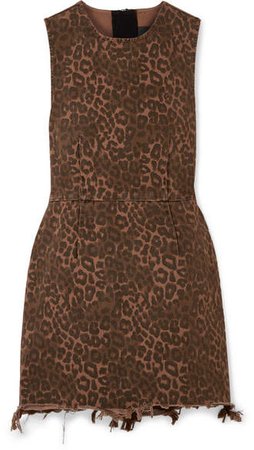 Frayed Leopard-print Cotton-twill Mini Dress - Leopard print