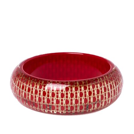 Carolina Herrera, Red Resin Gold Tone Wide Bangle Bracelet