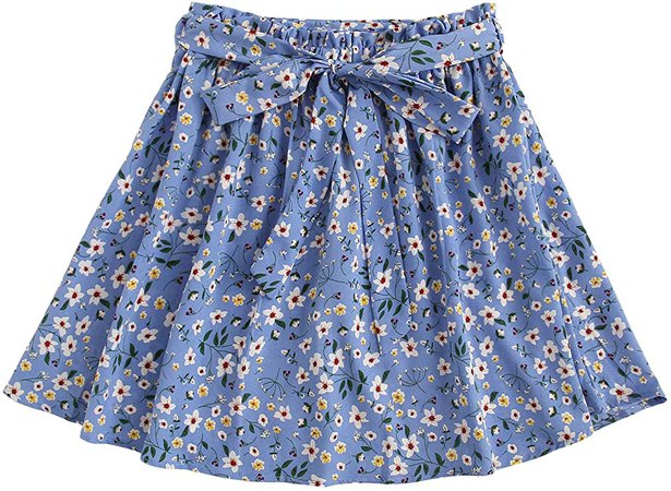 SheIn Women's Summer Floral Print Self Belted A Line Flared Skater Short Skirt at Amazon Women’s Clothing store