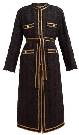 Tape Embroidered Tweed Coat - Womens - Black