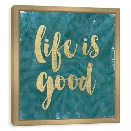 6"X6""Life Is Good" Foil Embellished Framed Wall Canvas Teal - Opalhouse™ : Target