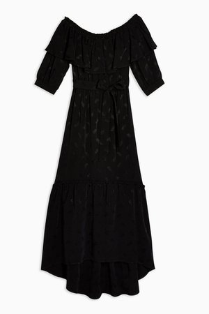 Jacquard Bardot Dress Black | Topshop
