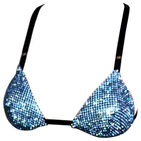 Dolce and Gabbana S/S 2000 Runway Crystal Metal Mesh Blue Bralette Bra Top For Sale at 1stDibs