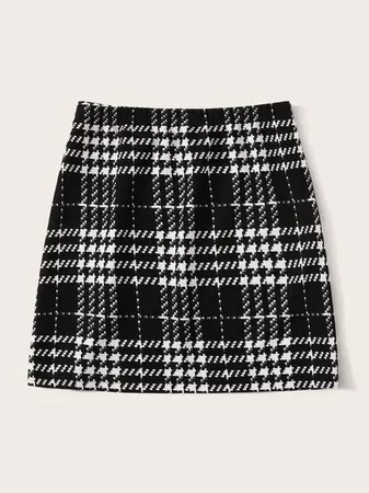 Plaid Textured Skirt | SHEIN USA black