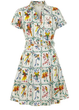 YUMI Tropical Bird Print Shirt Dress
