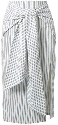 Tie-front Striped Poplin Skirt