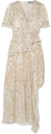 Jayma Floral-print Devoré Silk-blend Satin Midi Dress - Neutral
