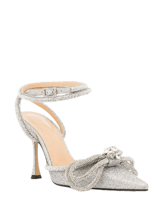 MACH & MACH - Silver Double Bow Glitter Heels