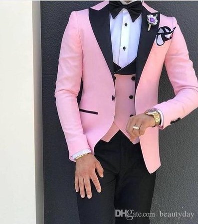 2020 Fashion Pink Wedding Tuxedos Slim Fit Groom Suits Peaked Lapel Groomsmen Prom Party Homecoming Jacket+Pants+Vest+Bow Tailor Made Black Mens Suits Black On Black Tuxedo From Beautyday, $73.41| DHgate.Com