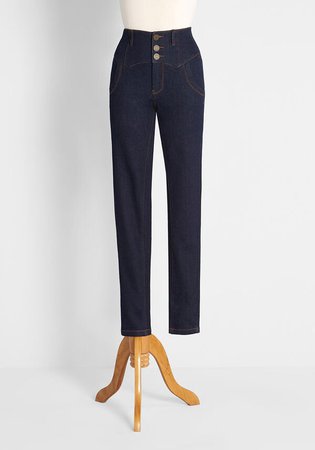 Off the Beaten Path High-Rise Skinny Jeans Navy | ModCloth