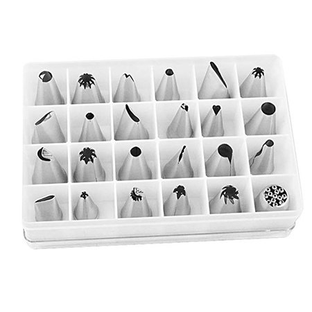 Kaimao High Premium 24 pcs Chef Bakers Large Stainless Large Open Star Swirl Icing Piping Nozzles Pastry Tips Cake Tool Box Set Ideal For Decorating Cupcakes With Stars, Flowers, Swirls And Grass Designs: Amazon.ca: Home & Kitchen