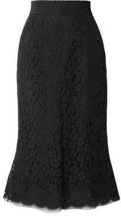 Cotton-blend Guipure Lace Midi Skirt - Black