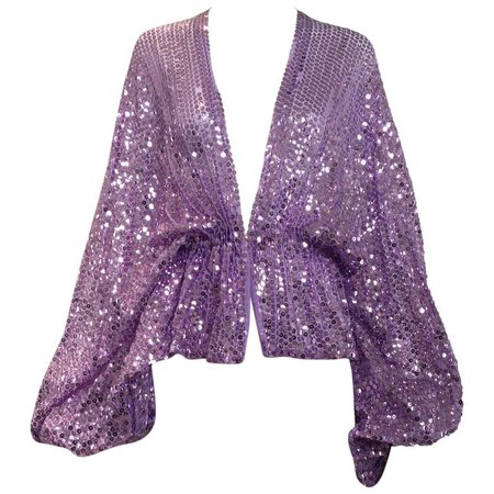 70s Lavender sequin blouse with billowy sleeve