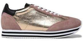 Metallic Textured-leather And Suede Sneakers