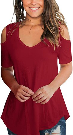 SMALNNIE Women's Cold Shoulder T Shirts V Neck Casual Short Sleeve Top at Amazon Women’s Clothing store